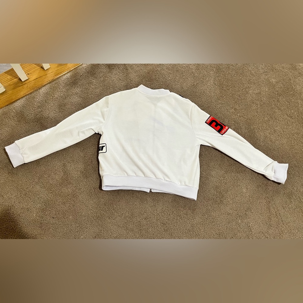 White Patchwork Bomber Jacket With Americana Patc… - image 5